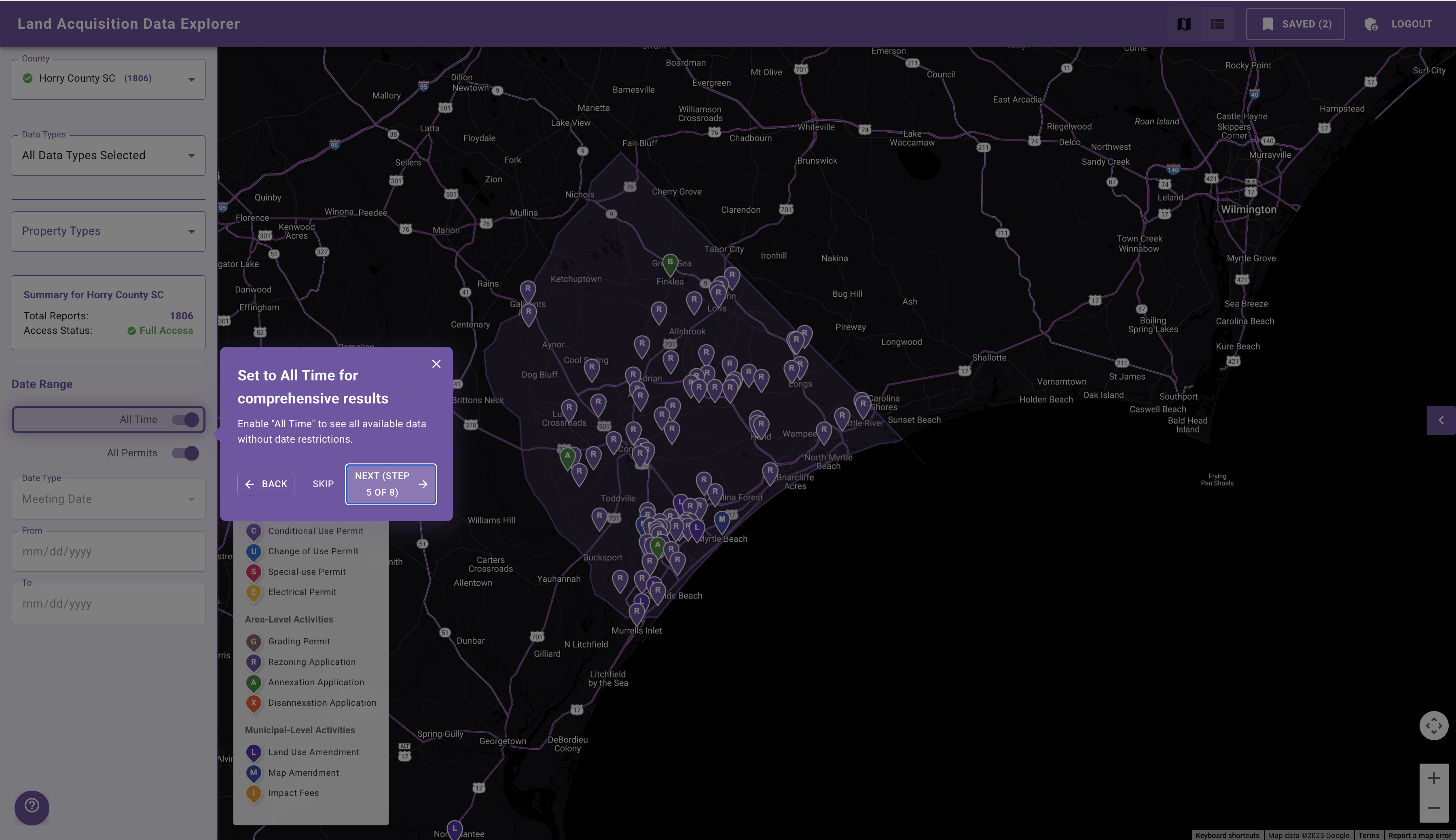 Step 5: Set Date Range filter for rezoning applications and permits